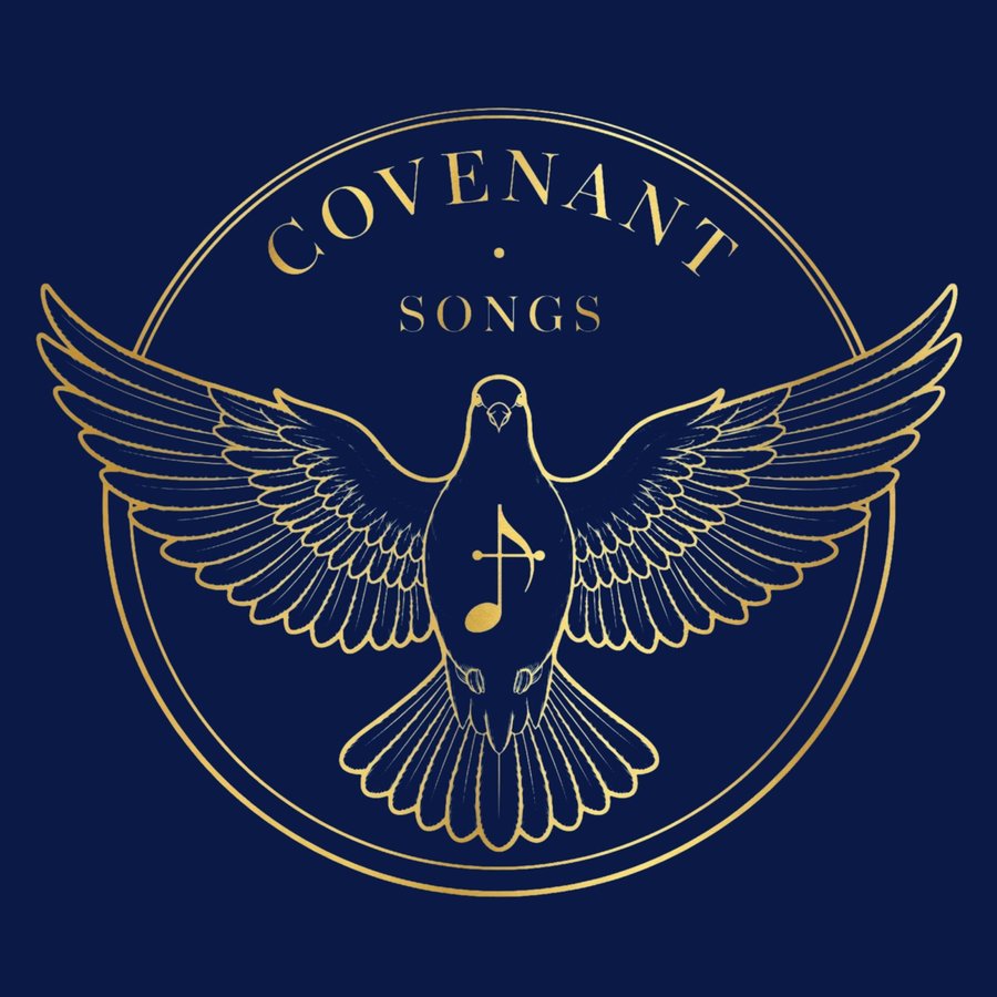 Covenant Songs logo: a golden dove with outstretched wings bearing a musical note shaped as a cross